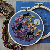 Black Cats and Full Moon Embroidery Kit