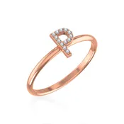 10K Rose Gold Womens Round Diamond P Initial Letter Ring 1/25 Cttw