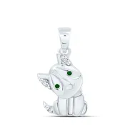 0.02Ctw-Diamond 1.1Mm-Rd-Em Nat Gem Dog Pendant
