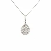 14K White Gold Diamond Pear Shaped Pendant Necklace