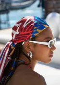 Abeni Women's African Print Scarf (Orange Blue Multipattern) - Clearance