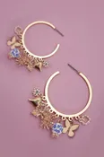 Blue Ceramic Porcelain Multi Charm Hoops