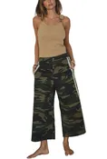 Camo Printed Washed Denim Cropped Pants