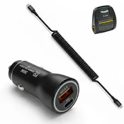 38W Fast Car Charger & USB-C Coiled Cable for Zebra Mobile Printers