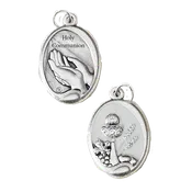 1.06" Silver Plated and White Enamel First Holy Communion Medal