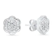 14K White Gold Stud Earrings Flower Style