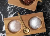 Teak Salt and Pepper Cellar with Gold Spoon — The Wardrobe & More - A Coconut Grove Concept Shop