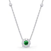 14K White Gold 0.64ct Diamond & Emerald Necklace