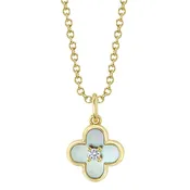 0.02CT DIAMOND & 0.33CT MOTHER OF PEARL 14K Y/G CLOVER NECKLACE