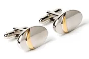 1/4 Moon Gold Pattern on Oval Silver Cuff Links