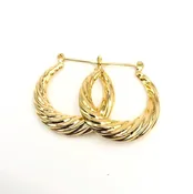 14k Hoop Earrings - Vintage Yellow Gold Twist Style for Everyday - 15/16"