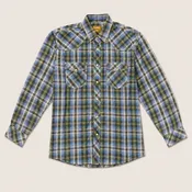 Men's Blue Green Plaid Pearl Snap Long Sleeve Western Shirt