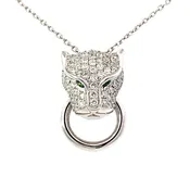 0.05 ct Tsavorite Round & 0.6 ctw White Diamond Round 14K White Gold Necklace Length 18