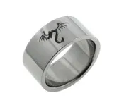 10mm Wide Mens Titanium Winged Dragon Band Ring