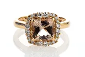 Cushion Morganite and Round Diamond Ring in Rose Gold