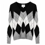 Argyle V Neck Pink Sweater