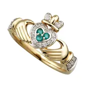 14K Claddagh Ring with Emeralds and Diamonds — Unique Celtic Wedding Rings