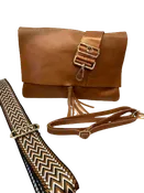 German Fuentes Leather Crossbody w/Tassel Flap (camel)