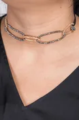 5-Oval Crystal Bead Ring Wrap Choker Bronze