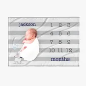30 x 40 Personalized Blue Striped Name Baby Blanket w/ Months