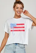 American Flag Preppy Graphic Tee - White