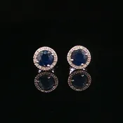 Deep Blue Sapphire Halo Stud Earrings in White Gold