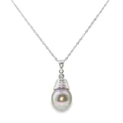 14K White Gold Pearl and Diamond Necklace