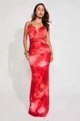 ABSTRACT FLORAL CROSS BACK RUCHED MAXI DRESS