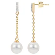 Akoya Pearl and Diamond Dangle Earrings in 14k Yellow Gold