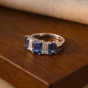 Alternating Royal Blue Sapphire Multistone Ring in White Gold