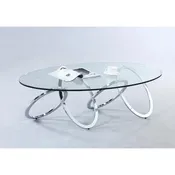 Art Deco Oval Cocktail Table with 12mm Tempered Glass Top & Multi-Ring Chrome Base
