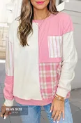 Adult Plaid Striped Patchwork Long Sleeve Top