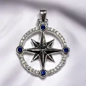 Sterling Silver Compass Rose w/ Cubic Zirconia’s