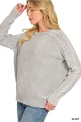 42 POPS Washed Cable Sleeve Crewneck Sweater