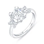 3 Stone Emerald-Cut U-Prong Engagement Ring Setting in 14k White Gold (100-00674)