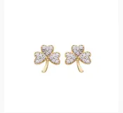14Kt Gold Vermeil Stud Shamrock Earrings with White Cubic Zirconias