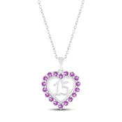 Amethyst Quinceañera Heart Necklace Sterling Silver 18"