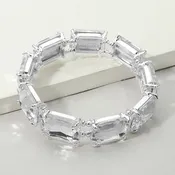 Clear Emerald Cut Crystal Stretch Bracelet on Silver | 672824