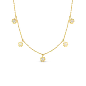16-18" 18K YELLOW GOLD 5 STATION DANGLE BEZEL SET DIAMOND NECKLACE WITH 5 ROUND DIAMONDS TOTALING 0.23CTS