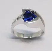 14k White Gold Ring with Sapphire &amp; Diamonds