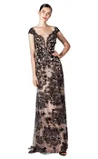 Gemy Maalouf BC1463 – Illusion Bateau Neck A-Line Dress with Embroidery & Floral Applique