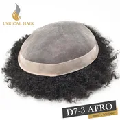 LYRICAL HAIR Afro Toupee For Black Men Fine Monofilament Men Wave Hair Unit Poly Coated Kinky Curly Hairpiece