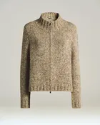 BEIGE-CREAM CASHMERE-MELANGE WOOL ZIP CARDIGAN