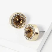 Champagne Gold Stone Crystal Halo Stud Earrings on Gold | 712784