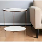 26 Gold Glass And Iron Round End Table With Shelf - 24.25x24.25x26.25