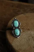 2 Turquoise Ovals Sterling Silver Decorative Edge Ring- Size 5.5