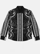 Black Greek Key Stretch | Button-Up Shirt
