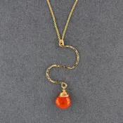 14K Gold Filled Hammered Zig Zag Carnelian Necklace