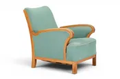 1940s OAK AND SEAFOAM WOOL LOUNGE CHAIR