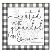 10x10 Rooted and Grounded in Love Buffalo Check Sign